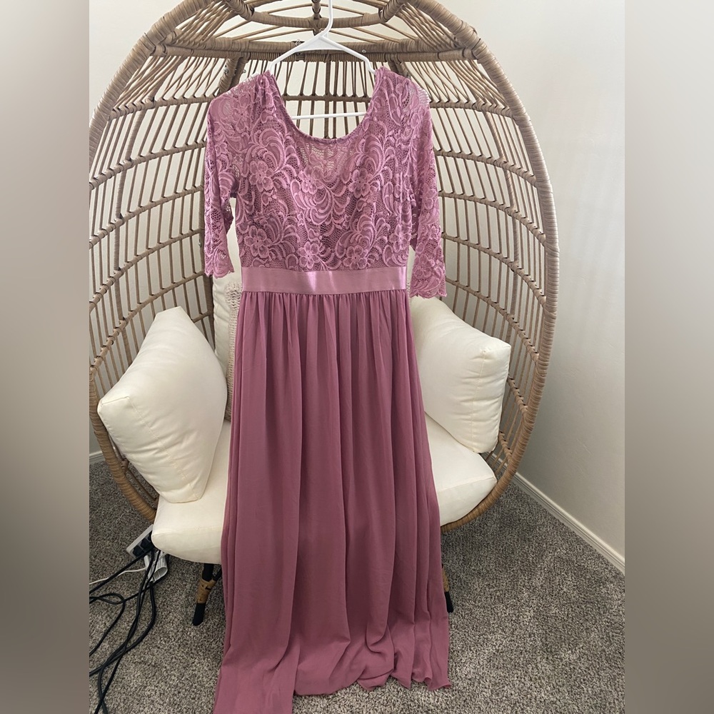 Dusty Rose lace maxi dress.